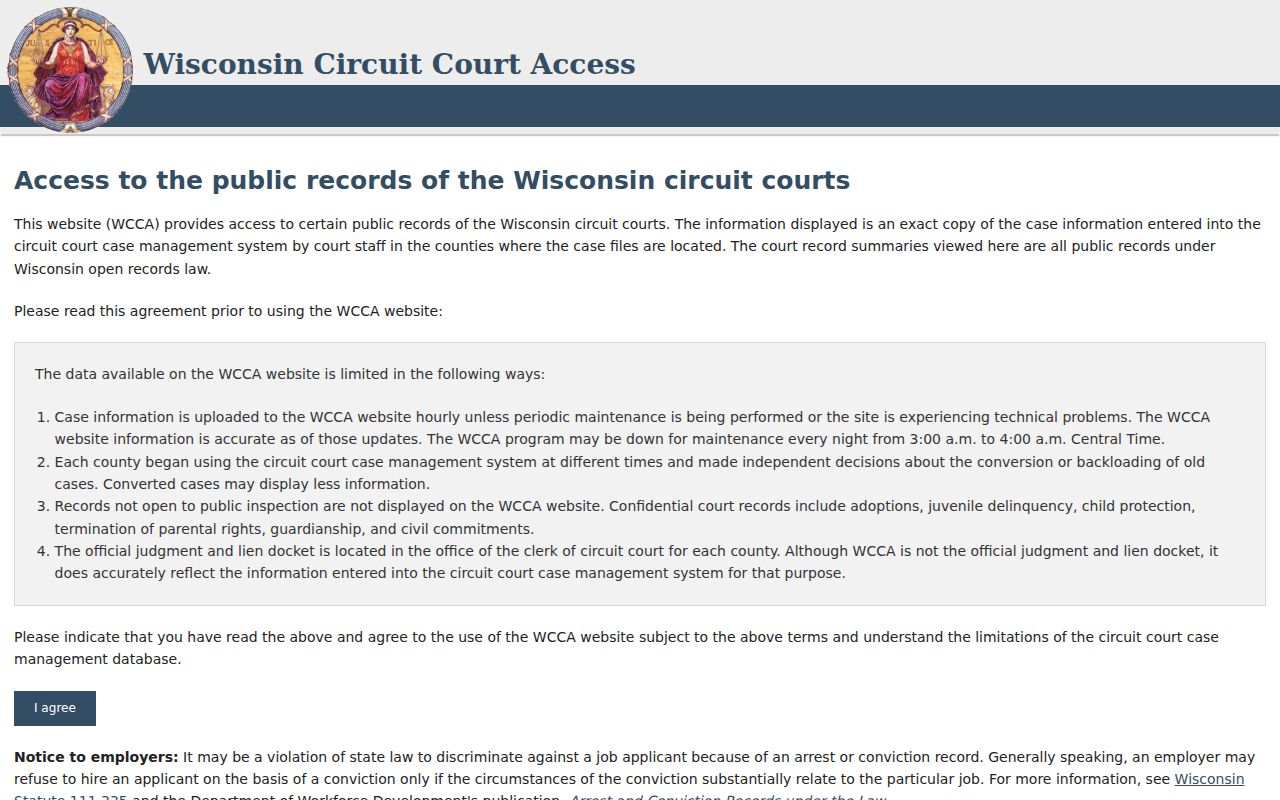 Blank WCCA interface for a Kenosha County case lookup