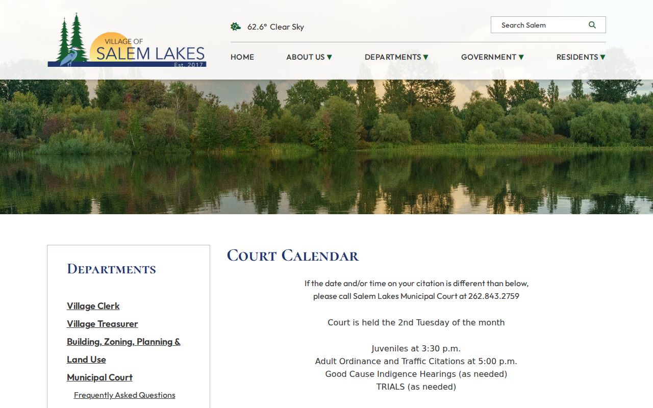 Kenosha County court dates on Salem Lakes second-Tuesday calendar