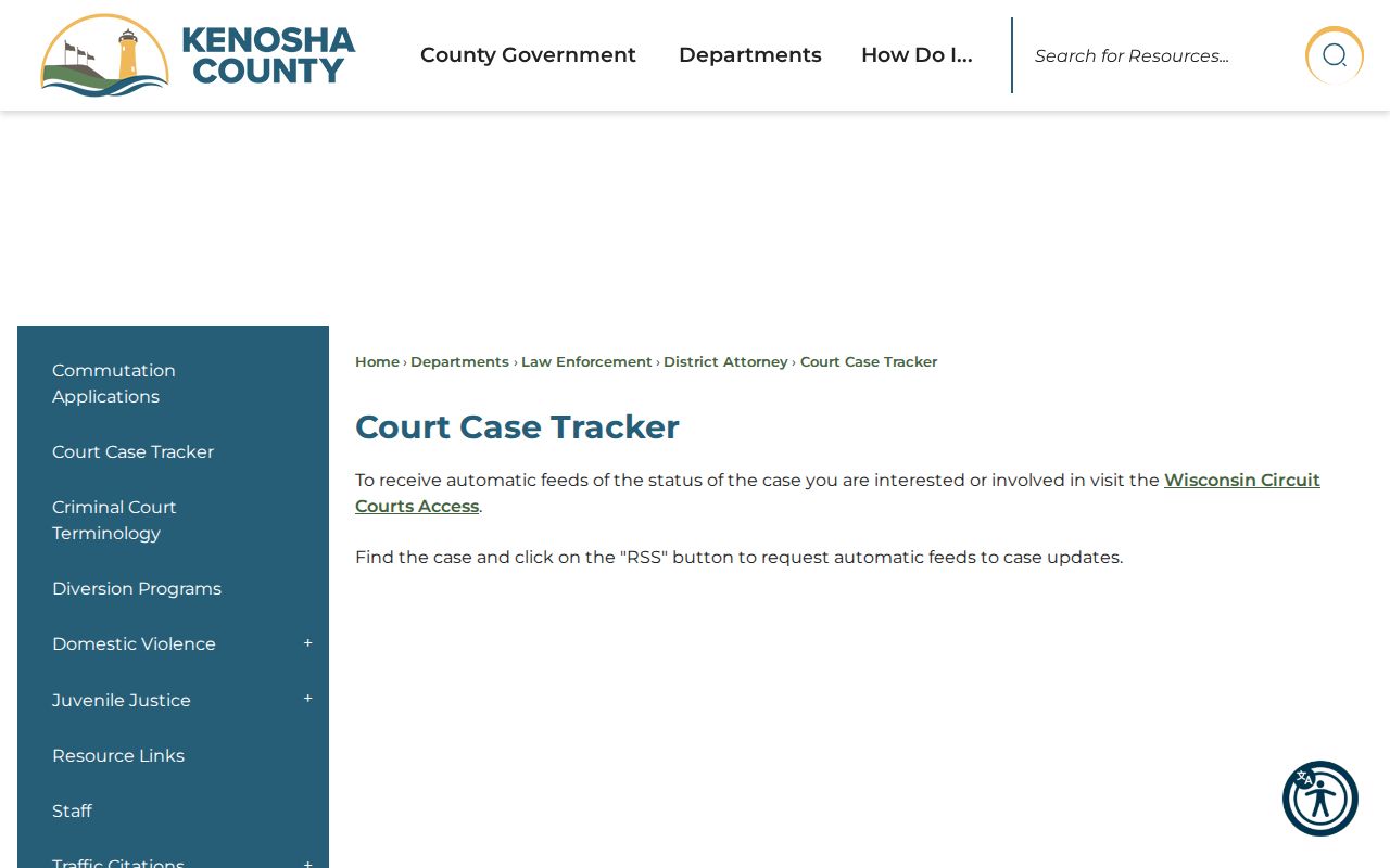 Kenosha County court docket WCCA RSS tracker